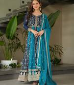 Faux Blooming Heavy Sequins Embroidered Stitched Gown with Dupatta     Rama Green | 56" Length