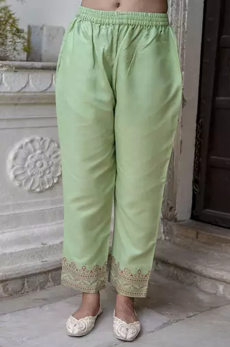 Cotton blend pista casual wear foil print work kurta set