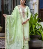 Silk blend light green occasional wear embroidery work kurta set