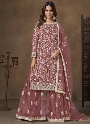 Net embroidered onion pink salwar kameez 1
