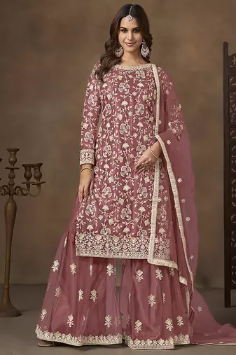 Net embroidered onion pink salwar kameez