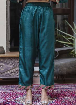 Silk blend rama ocassional wear embroidery work kurta set 3