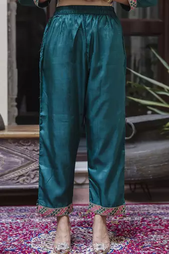 Silk blend rama ocassional wear embroidery work kurta set