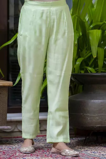Silk blend light green occasional wear embroidery work kurta set