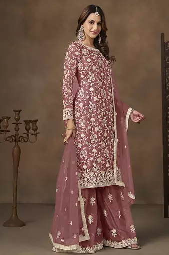 Net embroidered onion pink salwar kameez