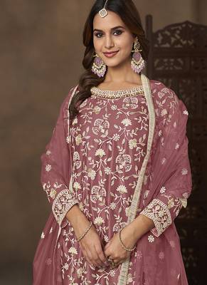 Net embroidered onion pink salwar kameez 3