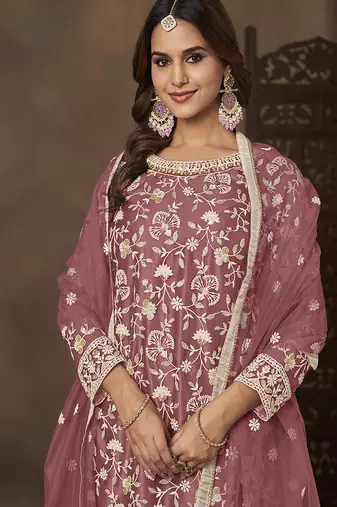 Net embroidered onion pink salwar kameez
