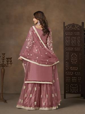 Net embroidered onion pink salwar kameez 4
