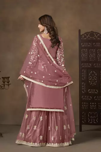 Net embroidered onion pink salwar kameez