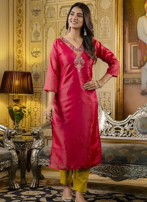 Shimmer silk rani casual wear embroidery work readymade kurti 1