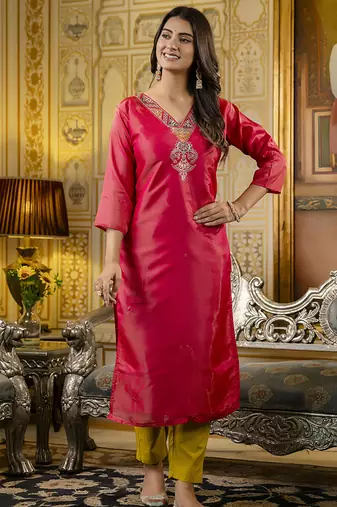 Shimmer silk rani casual wear embroidery work readymade kurti