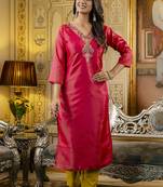 Shimmer silk rani casual wear embroidery work readymade kurti