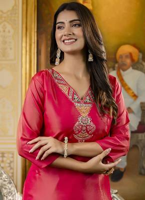 Shimmer silk rani casual wear embroidery work readymade kurti 2