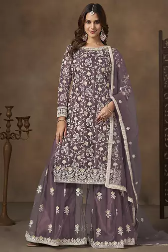 Net embroidered lilac salwar kameez