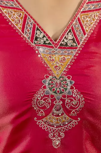 Shimmer silk rani casual wear embroidery work readymade kurti
