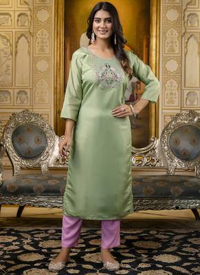 Shimmer silk pista casual wear embroidery work readymade kurti 1