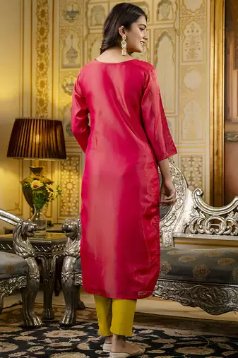 Shimmer silk rani casual wear embroidery work readymade kurti