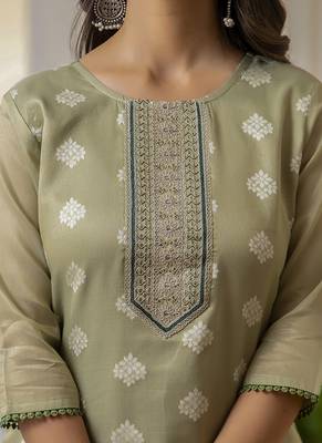 Shimmer silk sage green casual wear embroidery work readymade kurti 2