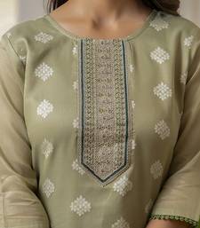 Shimmer silk sage green casual wear embroidery work readymade kurti