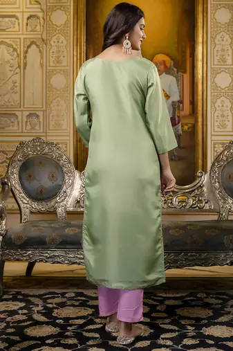 Shimmer silk pista casual wear embroidery work readymade kurti