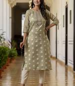 Shimmer silk sage green casual wear embroidery work readymade kurti
