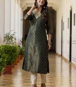 Shimmer silk bottle green casual wear embroidery work readymade kurti