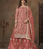 Net embroidered coral salwar kameez