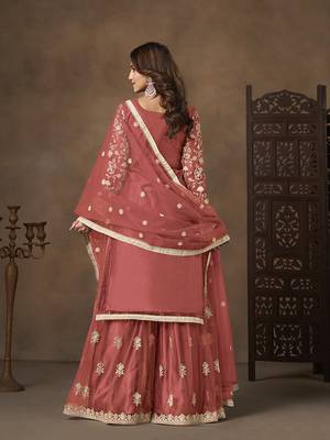 Net embroidered coral salwar kameez 4