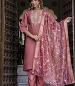 Silk blend dusty rose party wear embroidery work kurta set
