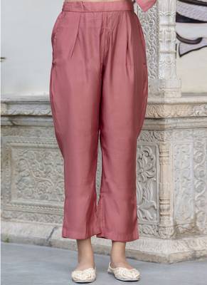 Silk blend dusty rose party wear embroidery work kurta set 4