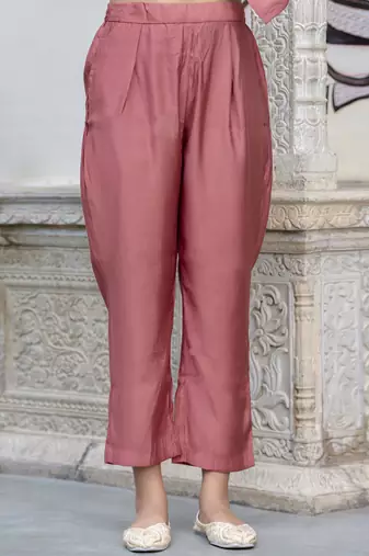 Silk blend dusty rose party wear embroidery work kurta set