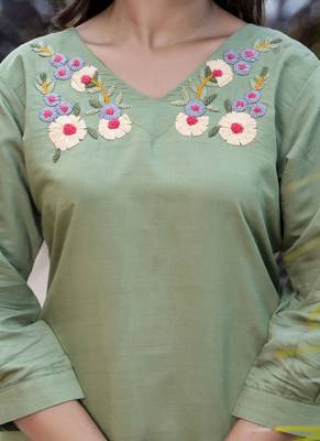 Silk blend pista casual wear hand work kurta set 3