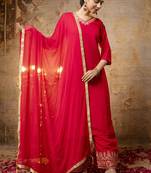 Silk blend bright red party wear embroidery work kurta set