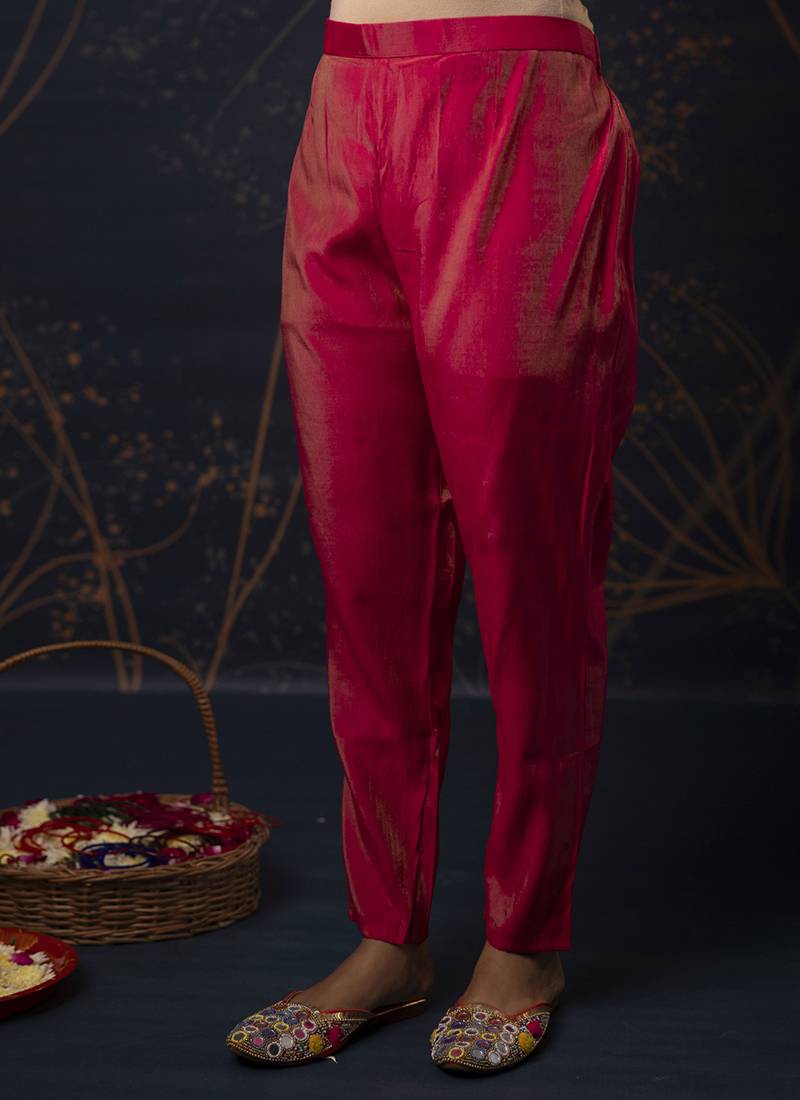 Shimmer silk olive green casual wear hand work kurta set