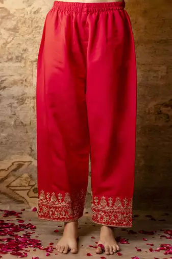 Silk blend bright red party wear embroidery work kurta set