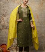 Silk blend mehendi party wear embroidery work kurta set