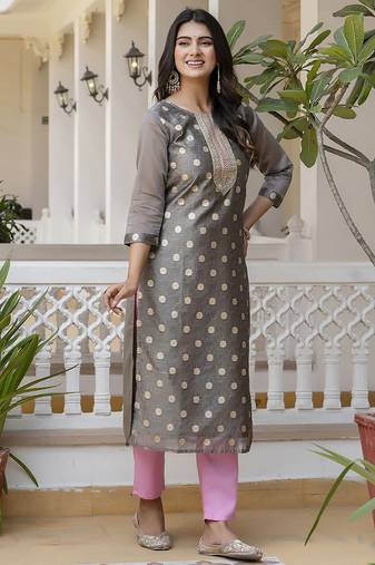 Silk blend mehendi party wear embroidery work readymade kurti