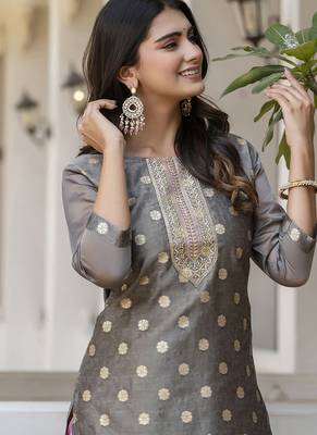 Silk blend mehendi party wear embroidery work readymade kurti 3