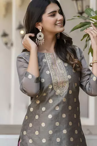 Silk blend mehendi party wear embroidery work readymade kurti