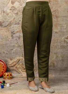 Silk blend mehendi party wear embroidery work kurta set 4