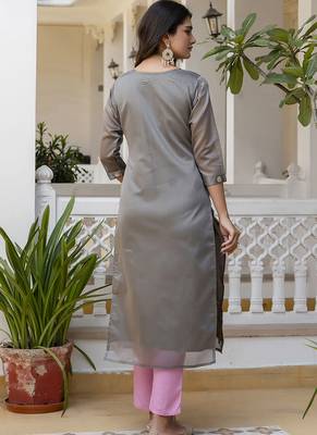Silk blend mehendi party wear embroidery work readymade kurti 4