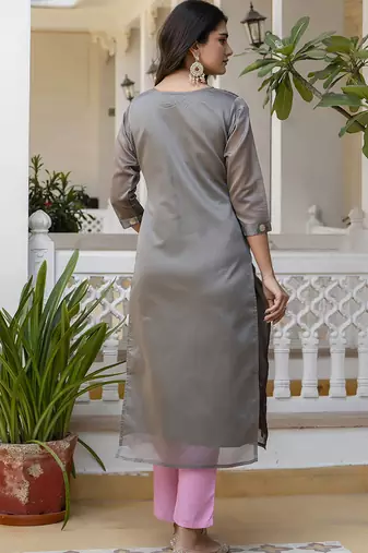 Silk blend mehendi party wear embroidery work readymade kurti