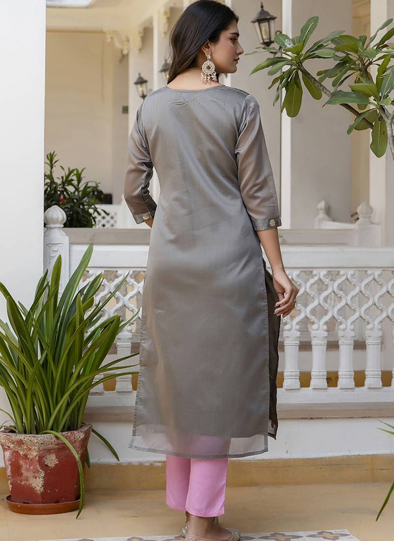 Silk blend mehendi party wear embroidery work readymade kurti