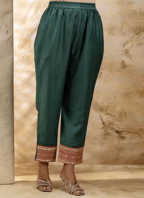 Viscose rayon bottle green casual wear embroidery work kurta set 4