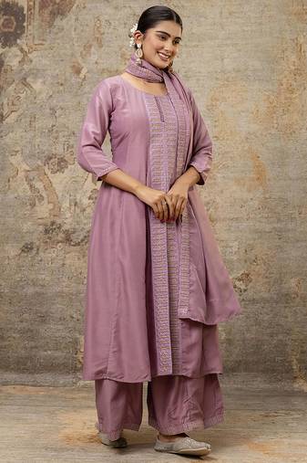 Silk blend dusty pink casual wear embroidery work readymade plazzo suit