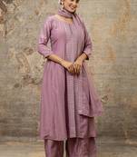 Silk blend dusty pink casual wear embroidery work readymade plazzo suit