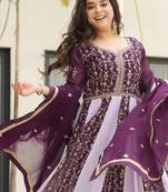 Faux Blooming Heavy Sequins Embroidered Stitched Gown with Dupatta     Wine | 56" Length