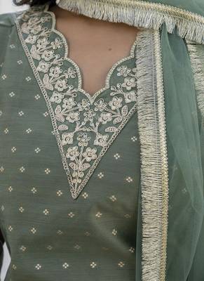 Chanderi silk mehendi casual wear embroidery work kurta set 2