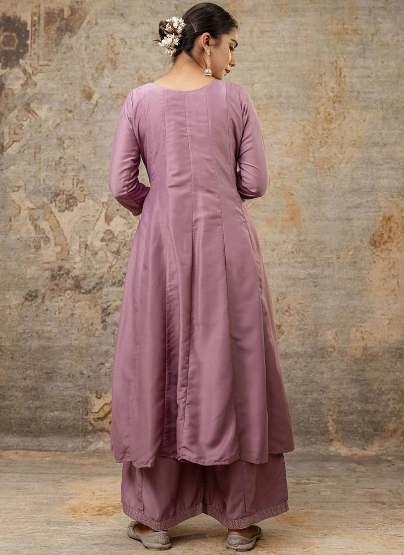 Silk blend dusty pink casual wear embroidery work readymade plazzo suit