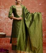 Cotton silk blend mehendi casual wear embroidery work kurta set